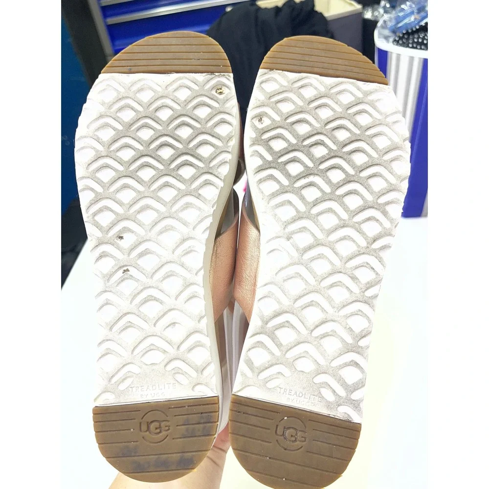UGG Kari Metallic Rose Gold Cross Strap Slide Sandals 1092669 Womens 8.5